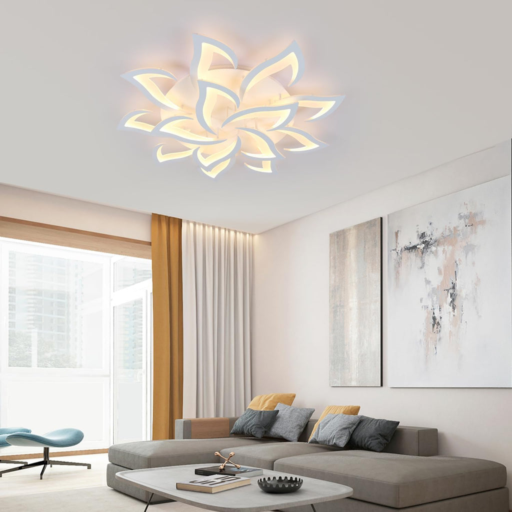 Goeco Modern Ceiling Light, LED Dimmable White 14-Petals Acrylic Flower Design Flush Mount Ceiling Light, 3000K-6500K with APP/Remote Control for Living Room, Dining Room, Kitchen