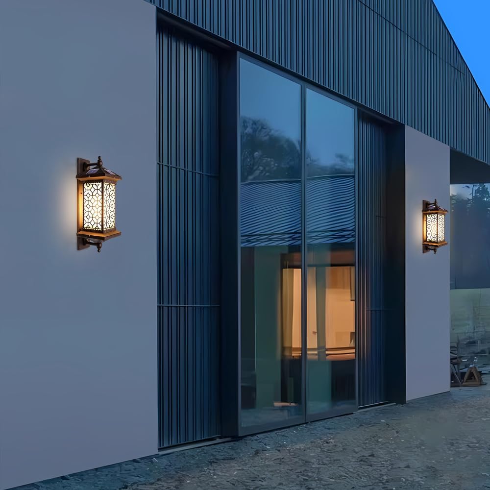 Outdoor Solar Wall Light Vintage Lantern Wall Sconce Cordless Solar Powered Wall Mounted Lamp Exterior Porch Lights Patio Fence Outside Sconces Wall Lighting Fixture