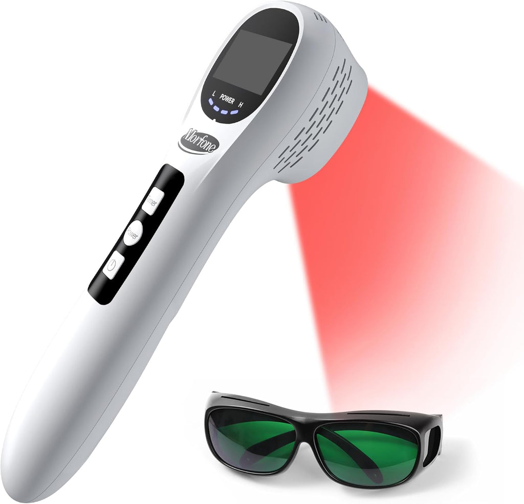 Morfone Handheld Red Light Therapy Devices - Near Infrared Light Therapy for Face & Body, 660nm 808nm Wireless Red Light Therapy Wand with Glasses for Knee, Wrist, Local Pain and Pets, Portable, White