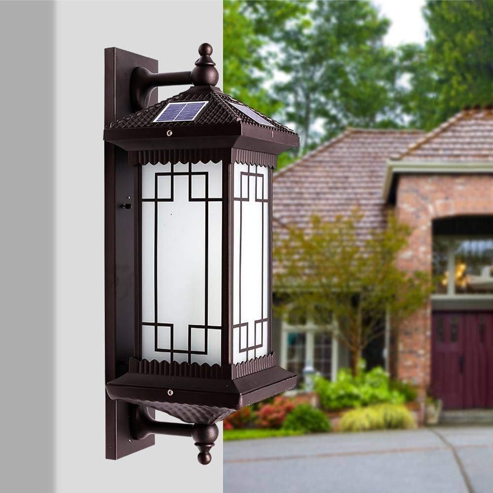 Outdoor Solar Wall Light Vintage Lantern Wall Sconce Cordless Solar Powered Wall Mounted Lamp Exterior Porch Lights Patio Fence Outside Sconces Wall Lighting Fixture
