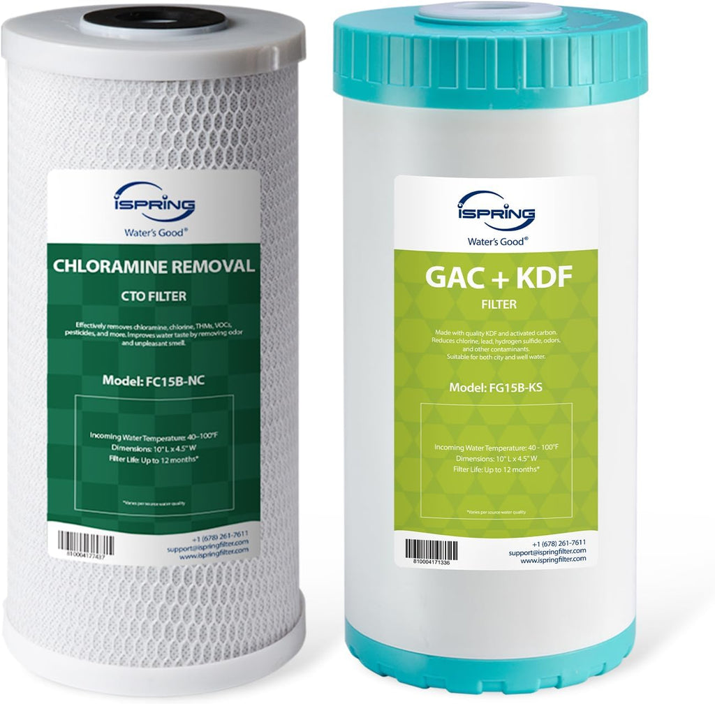 iSpring F2WGB21BKSNC Whole House Water Filter Replacement Pack, SGS-Tested to Remove up to 94.4% of Chloramine, Reduces Heavy Metals, Lead, Chlorine, Sediment, 10' x 4.5' Filters, Fits WGB21B-KSNC