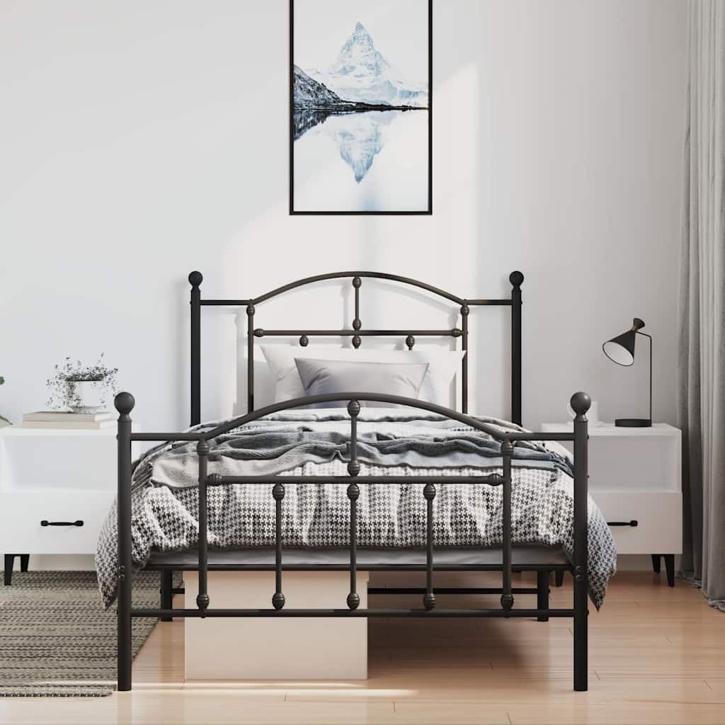 Twin XL Metal Bed Frame with Footboard Black Platform Bed Frame Heavy Duty Steel No Box Spring Needed Sturdy Bedframe for Bedroom Underbed Storage Space Saving Furniture 39.4'x78.7'