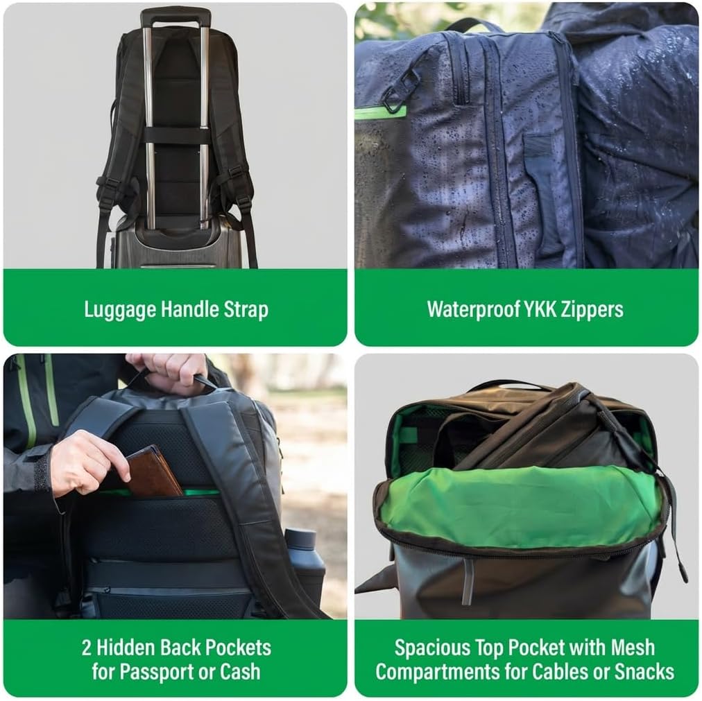 COR Surf Carry On Travel Backpack | NOW with Premium YKK Zippers | Flight Approved Carry On Laptop Backpack with Secret Passport Pockets | The Island Hopper (28L, Army Green)