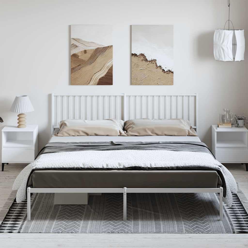 White Powder-Coated Steel Double Bed Frame with Headboard 73.6 x 86.2 x 35.6 in, 550 lb Capacity Modern Platform Bed Frame for Bedroom Guest Room and Apartment Living
