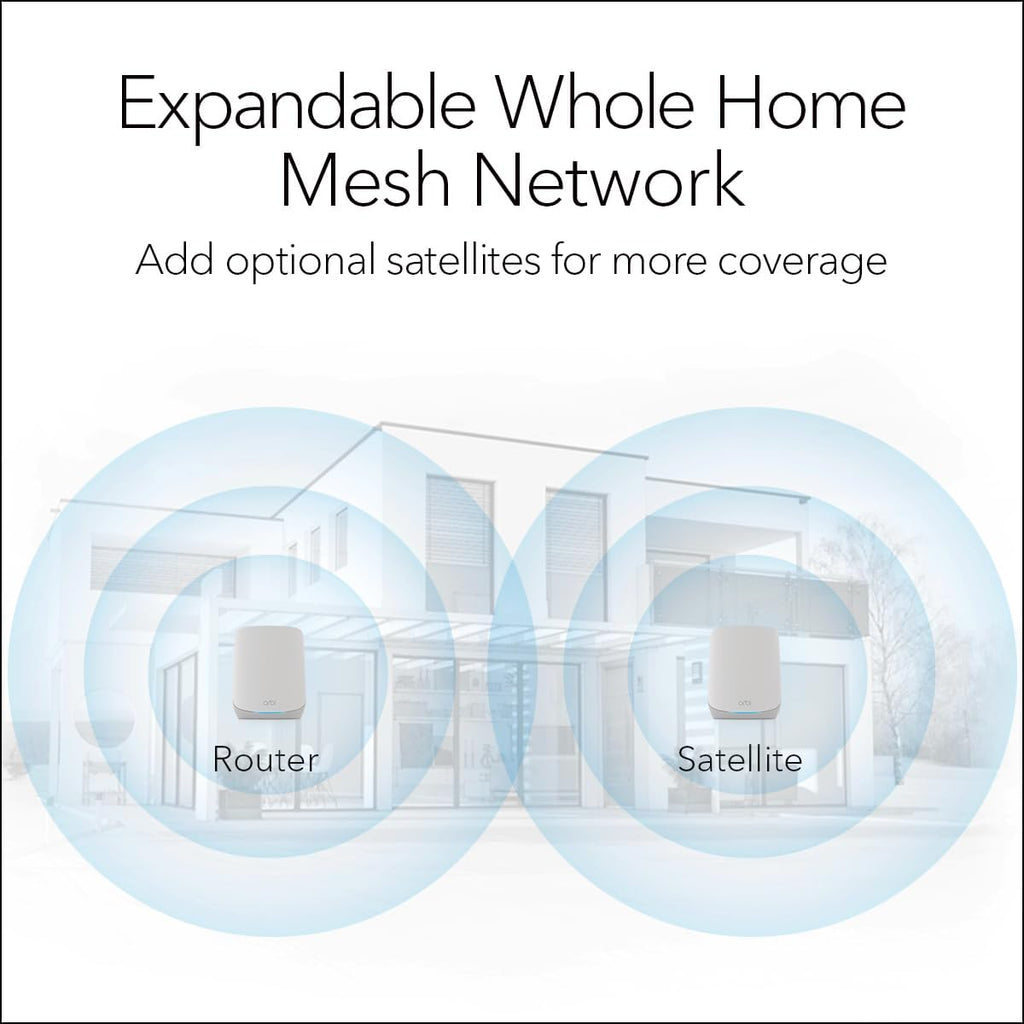 NETGEAR Orbi Whole Home Tri-Band WiFi 6 Mesh Network System (RBK752P) – Router with 1 Satellite Extender, Security Features, Coverage up to 5,000 sq. ft., 75 Devices, AX5200 802.11ax (Up to 5.2Gbps)