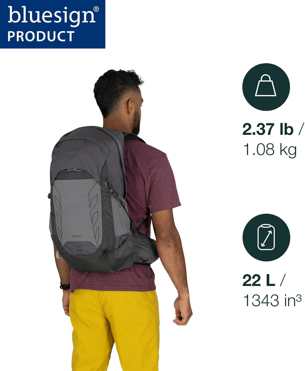 Osprey Talon 22L Men's Lightweight Hiking Backpack - Small Daypack for Travel & Camping, Phantom Grey/Dark Charcoal