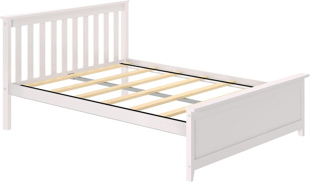 Plank+Beam Solid Wood Full Bed Frame, Platform Bed with Headboard, White