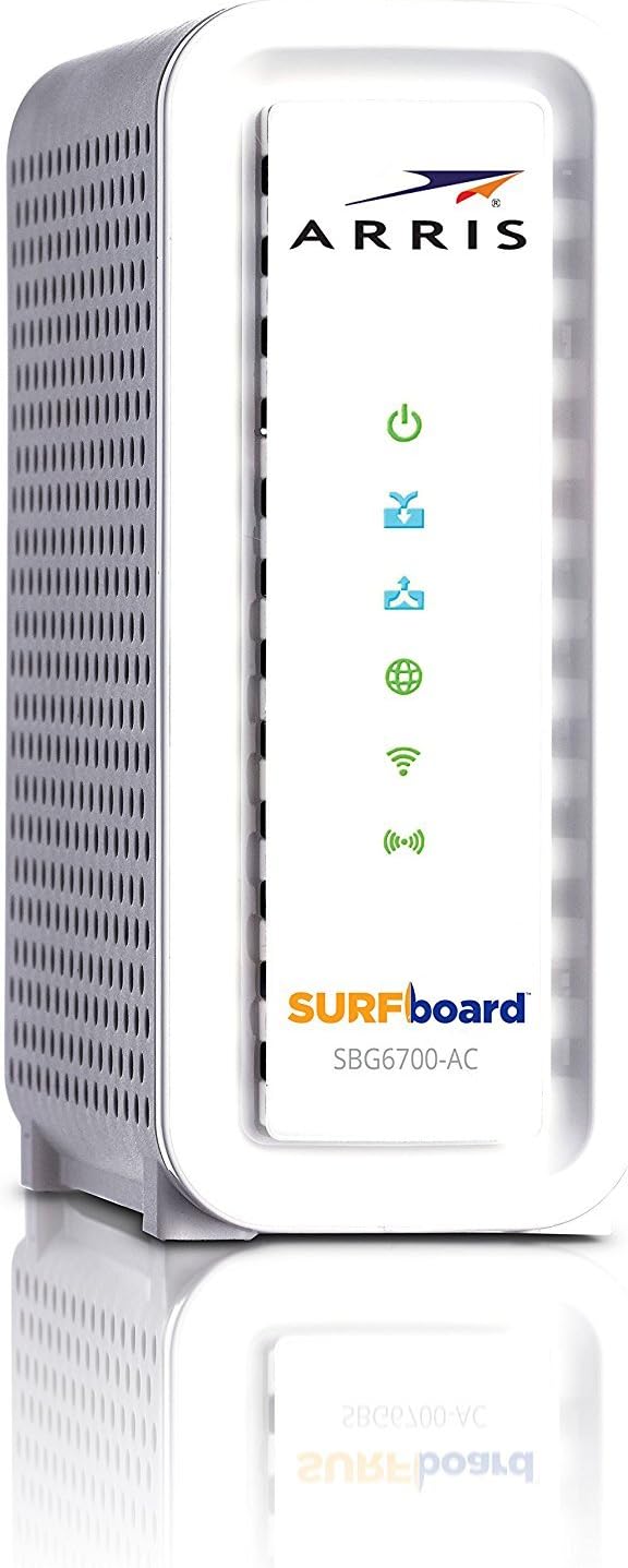 Arris Surfboard (8x4) Docsis 3.0 Cable Modem Plus AC1600 Dual Band Wi-Fi Router, Certified for Comcast Xfinity, Spectrum, Cox & More (SBG6700AC), White, Max Download Speed: 343 Mbps