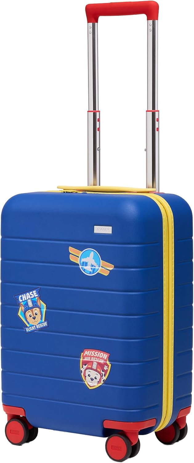 Away PAW Patrol Kids Carry On Luggage, Lightweight Rolling Suitcase for Children, TSA-Approved, Spinner Wheels, Travel Suitcase for Toddlers & Kids, Chase Badge Blue