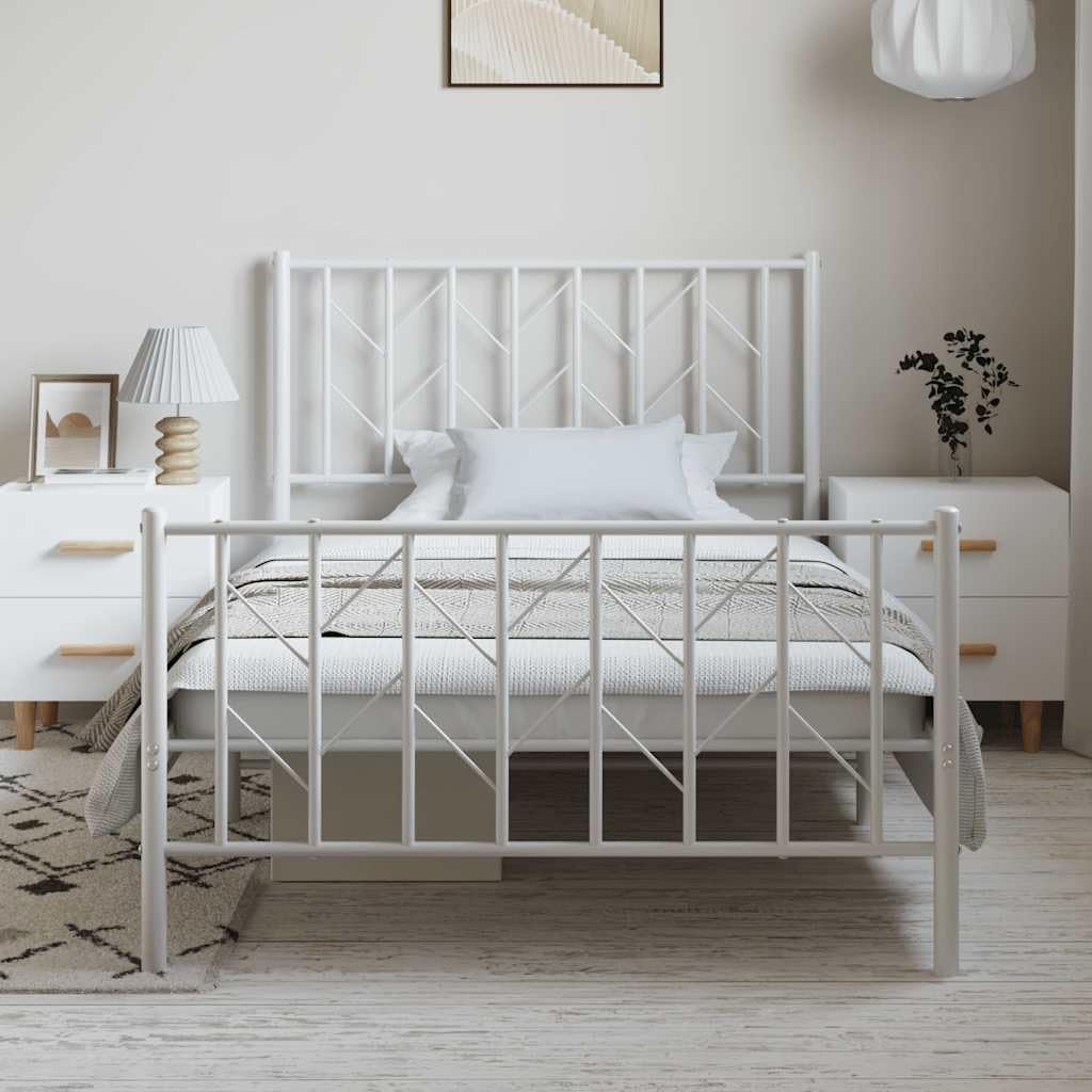 White Metal Bed Frame Single Size with Under Bed Storage Sturdy Steel Platform Base Modern Minimalist Design for Bedroom Guest Room