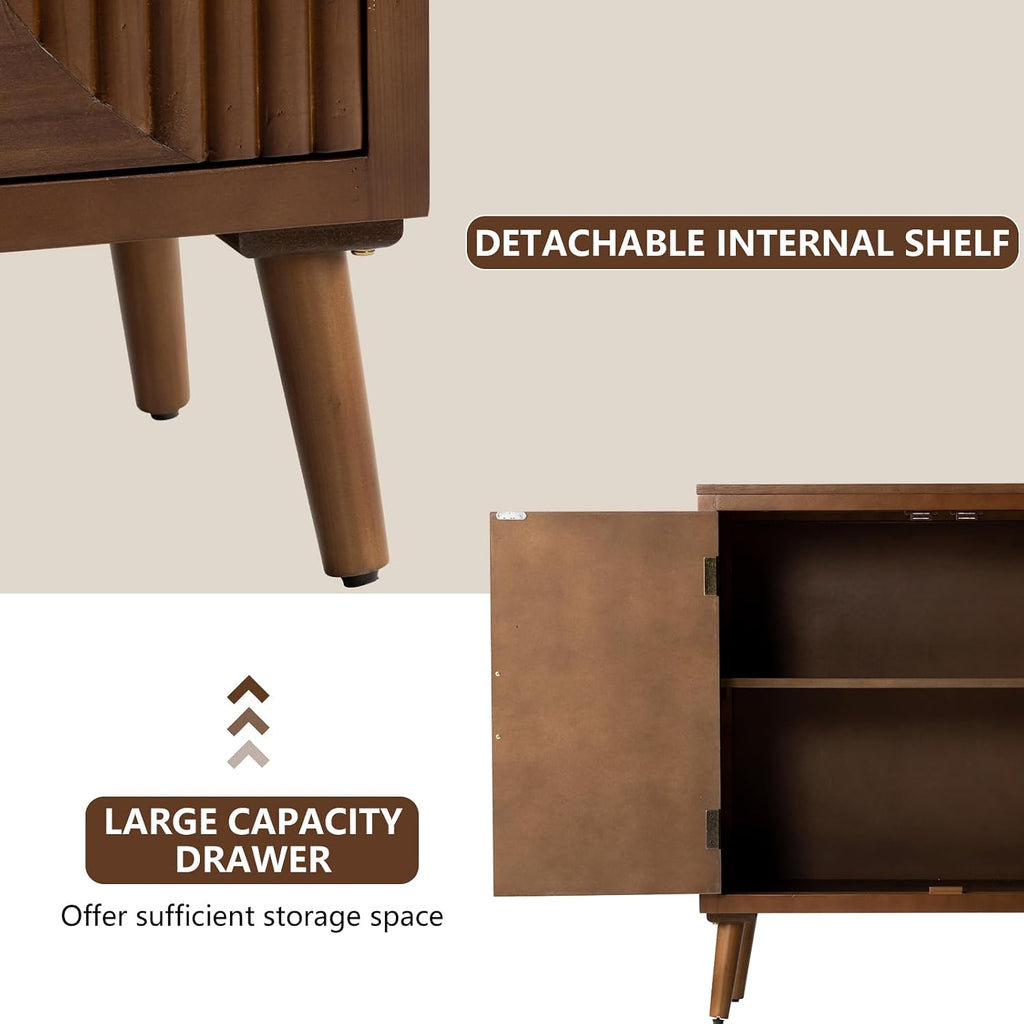 COSIEST Set of 3 30' Storage Sideboards with Doors, Accent Cabinets with Magnetic Push-to-Open Doors, Brown Line Pattern, Entryway Console for Living Room, Kitchen, Hallway
