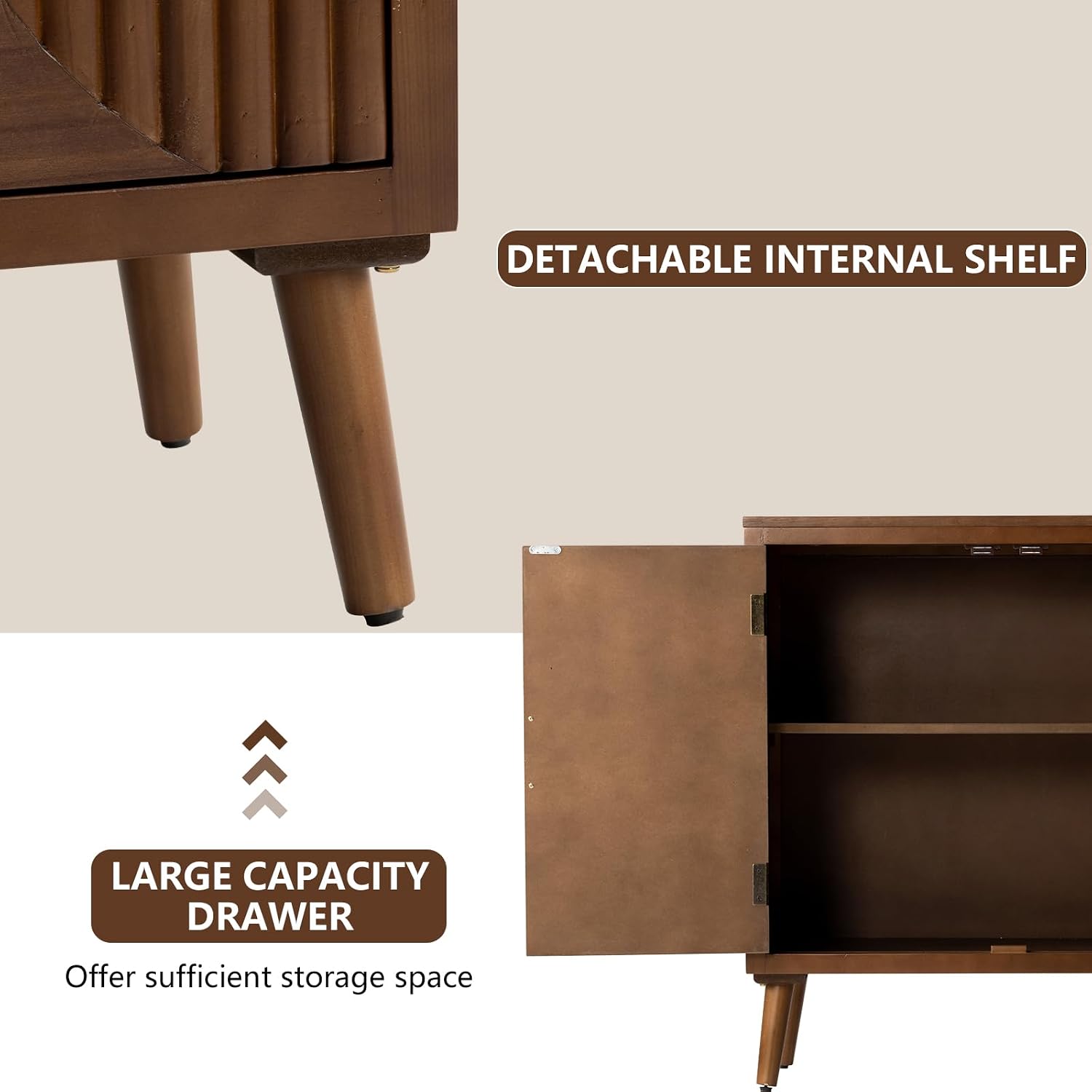 COSIEST Set of 3 30' Storage Sideboards with Doors, Accent Cabinets with Magnetic Push-to-Open Doors, Brown Line Pattern, Entryway Console for Living Room, Kitchen, Hallway