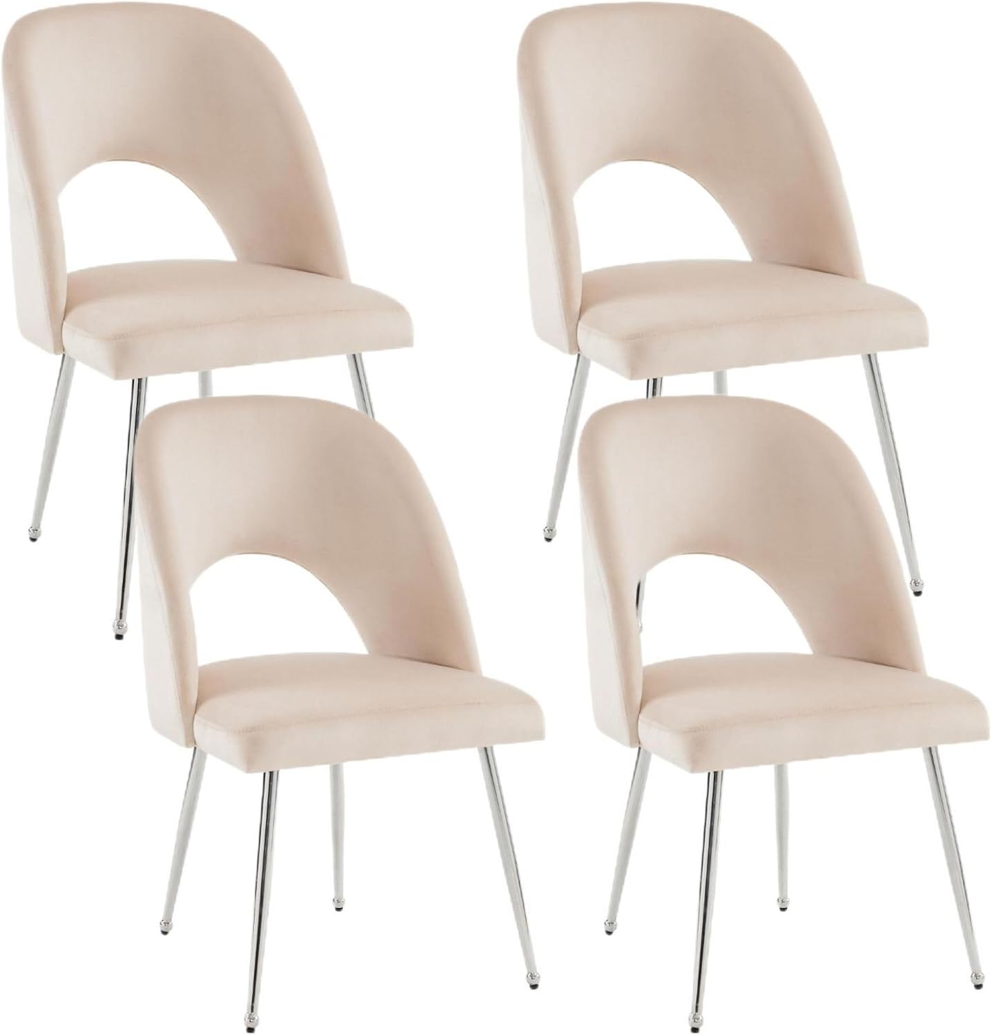 Luxury Velvet Swivel Dining Chairs Set of 2 Beige Chairs for Living Room or Bedroom Single Light Luxury Design Metal Legs Elegant Furniture for Home Décor (Beige Set of 4)