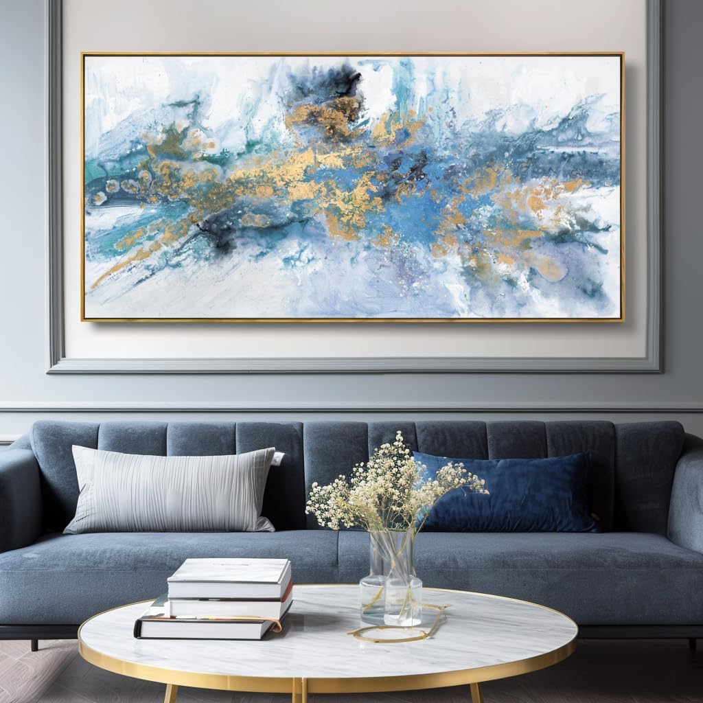 Abstract Wall Art For Living Room Large Size Framed Navy Blue Canvas Wall Art Abstract Wall Decor Abstract Art Paintings Fantasy Colorful on White Background Modern Artwork Decor for Bedroom Bathroom