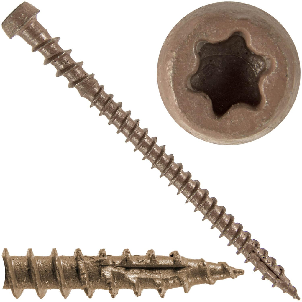 Jake Sales #10 x 2-3/4' Rustic Cedar Composite Decking Exterior Coated Wood Screw Torx/Star Drive Head - AQC Lumber Compatible (Full Box ~1,750 Screws)