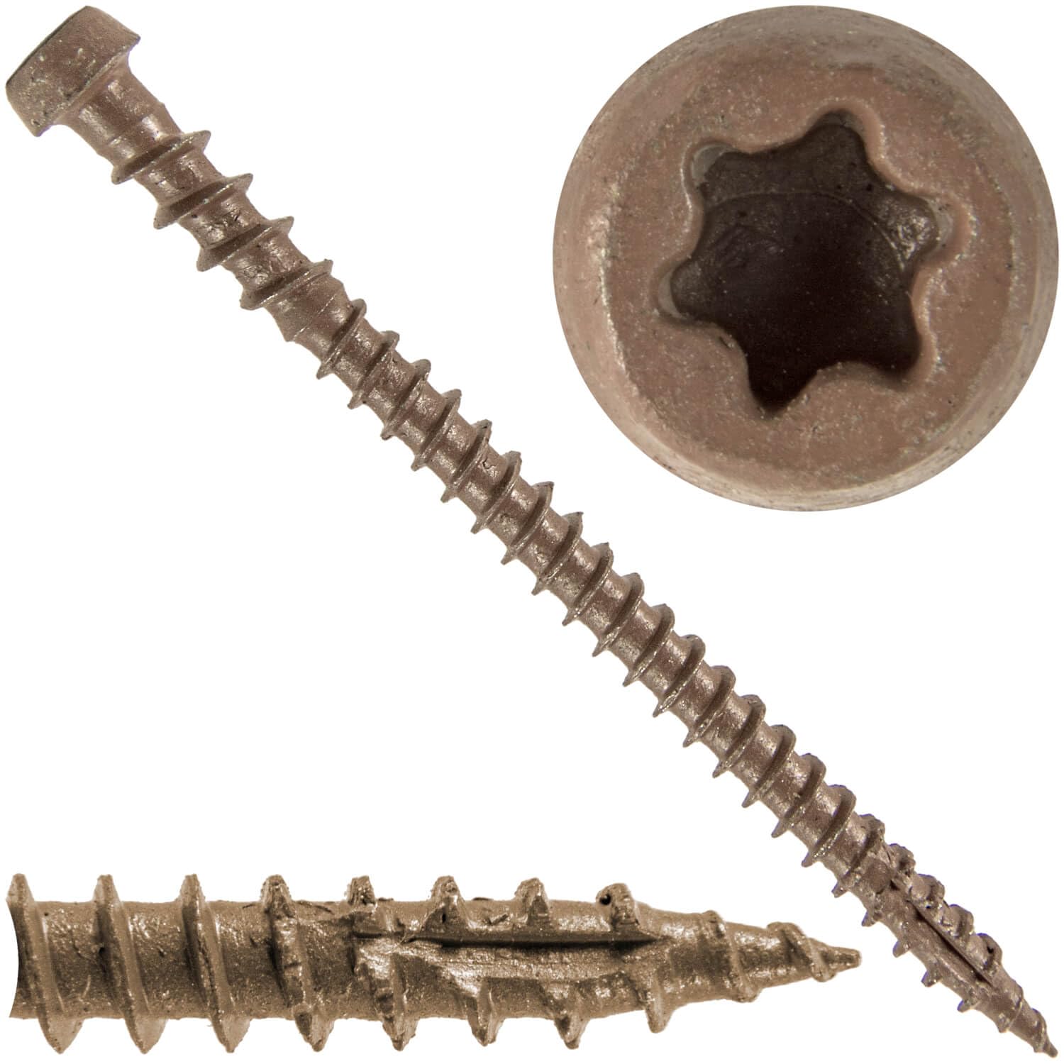 Jake Sales #10 x 2-3/4' Rustic Cedar Composite Decking Exterior Coated Wood Screw Torx/Star Drive Head - AQC Lumber Compatible (Full Box ~1,750 Screws)