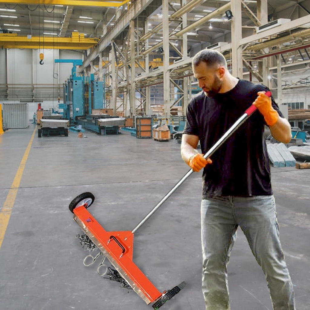 Zeluga 10-494 30 inch Rolling Magnetic Sweeper with Wheels, Powerful Magnets Box with Quick Release Handle, Orange
