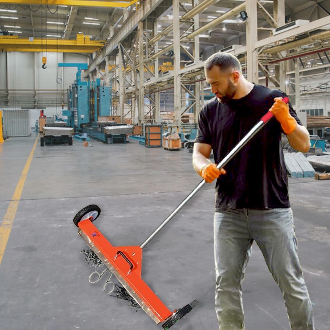 Zeluga 10-494 30 inch Rolling Magnetic Sweeper with Wheels, Powerful Magnets Box with Quick Release Handle, Orange