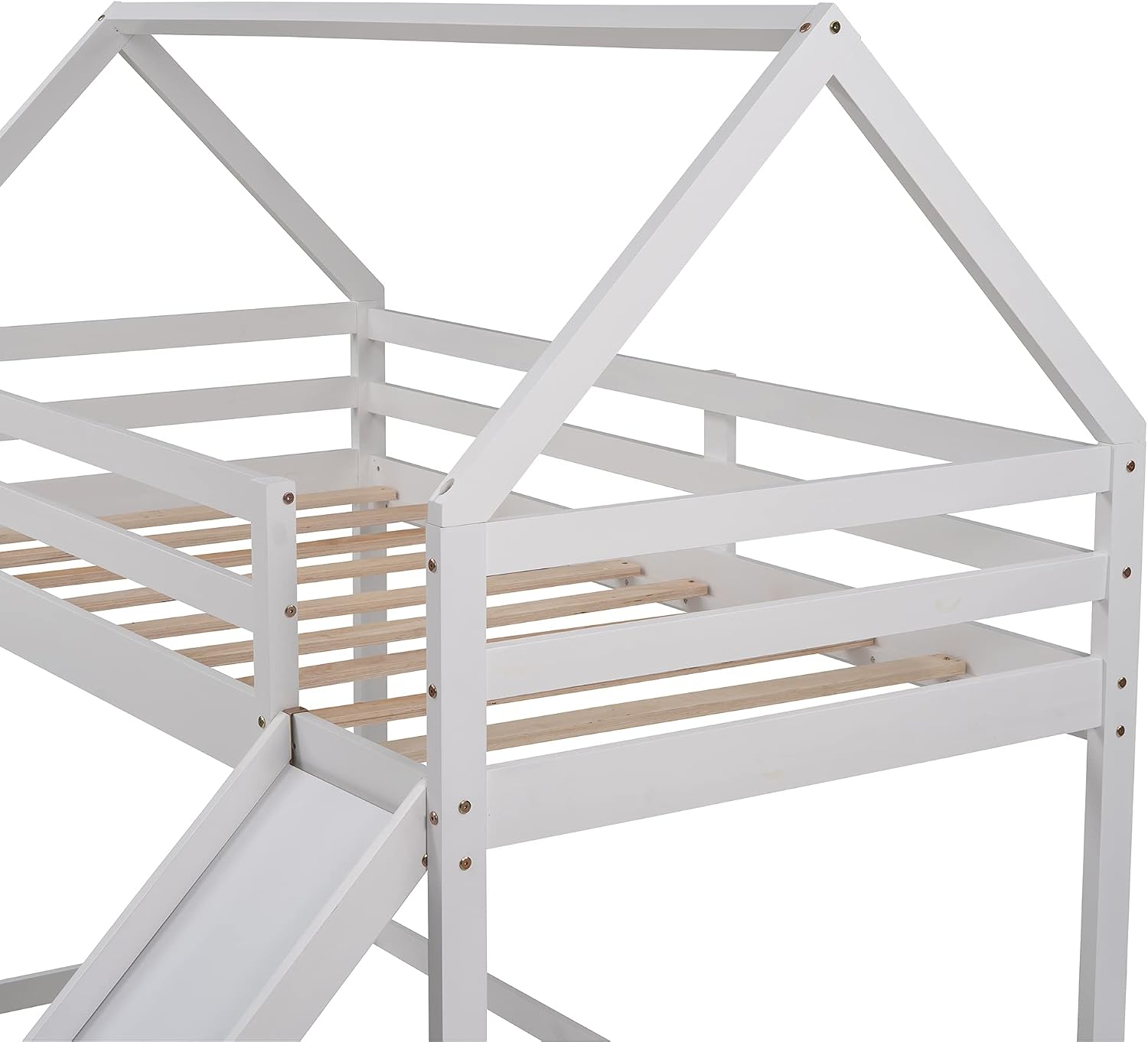 Bunk Bed for Kids Toddlers, Twin Over Twin House Shape Bunk Beds Frame with Slide, Can be Decorated Tent, Boys Girls Bedroom Dormitory Furniture (White-House Shape)