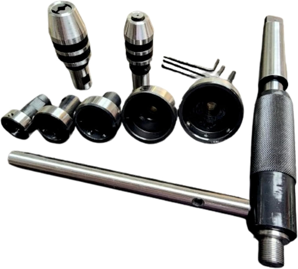 New MT2 Shank Lathe Tailstock Tap and Die Holder Set with Wooden Box, Sliding Floating Type