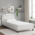 Twin Upholstered Faux Leather Platform Bed Frame with Wavy Headboard 39.4x74.8x29.3 in White Modern Storage Bedroom Furniture for Small Rooms