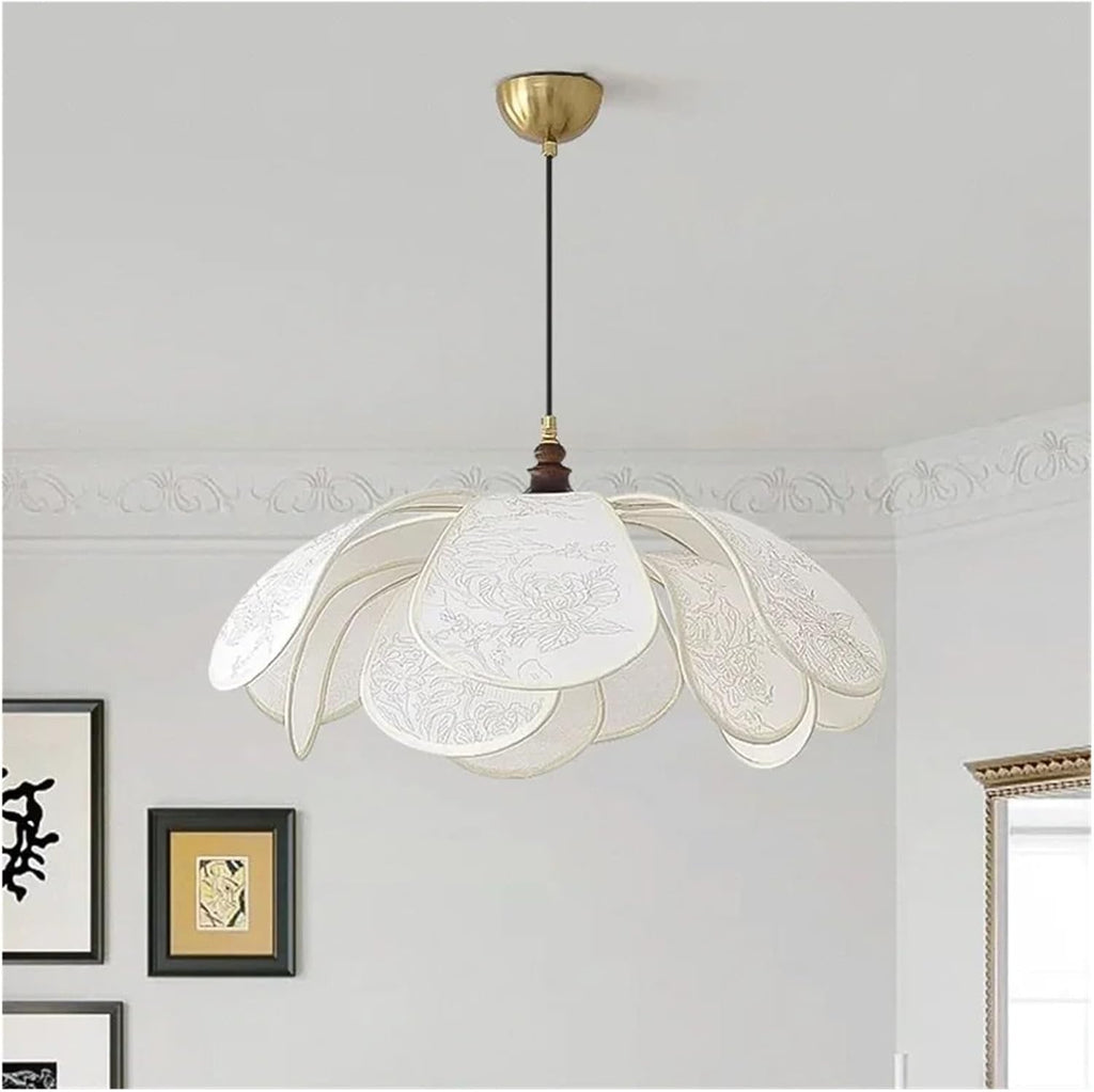 Nordic Creamy Style Led Pendant Lights Bedroom Print Fabric Chandelier Retro Dining Room Suspend Lamp Led Luminarias