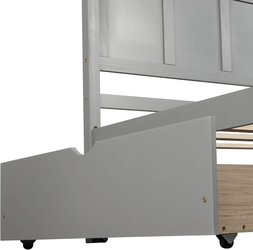 Twin Platform Bed with 2 Drawers and Headboard, Solid Wooden Twin Size Bed Frame with Storage and Wood Slats, Twin Size Platform Bed for Kids,Teens,Adults (Grey)
