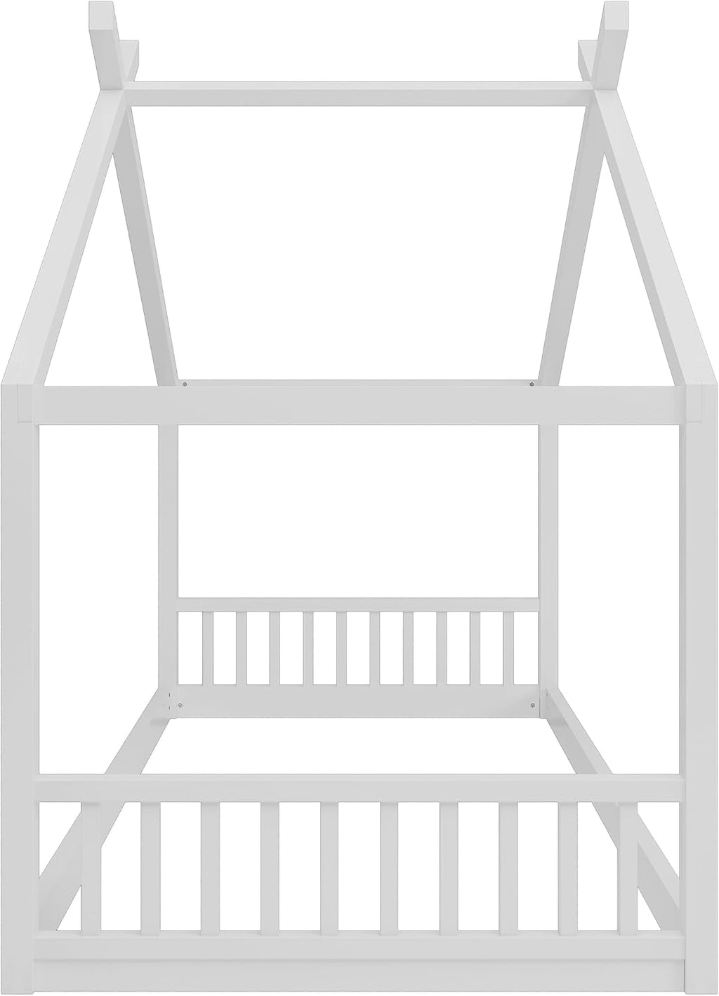 JIVOIT Twin Size House Bed with Roof, Floor Bed Frame with Headboard and Footboard, Wooden House Bed Fence Bed, Easy Assembly (White/Twin,93)