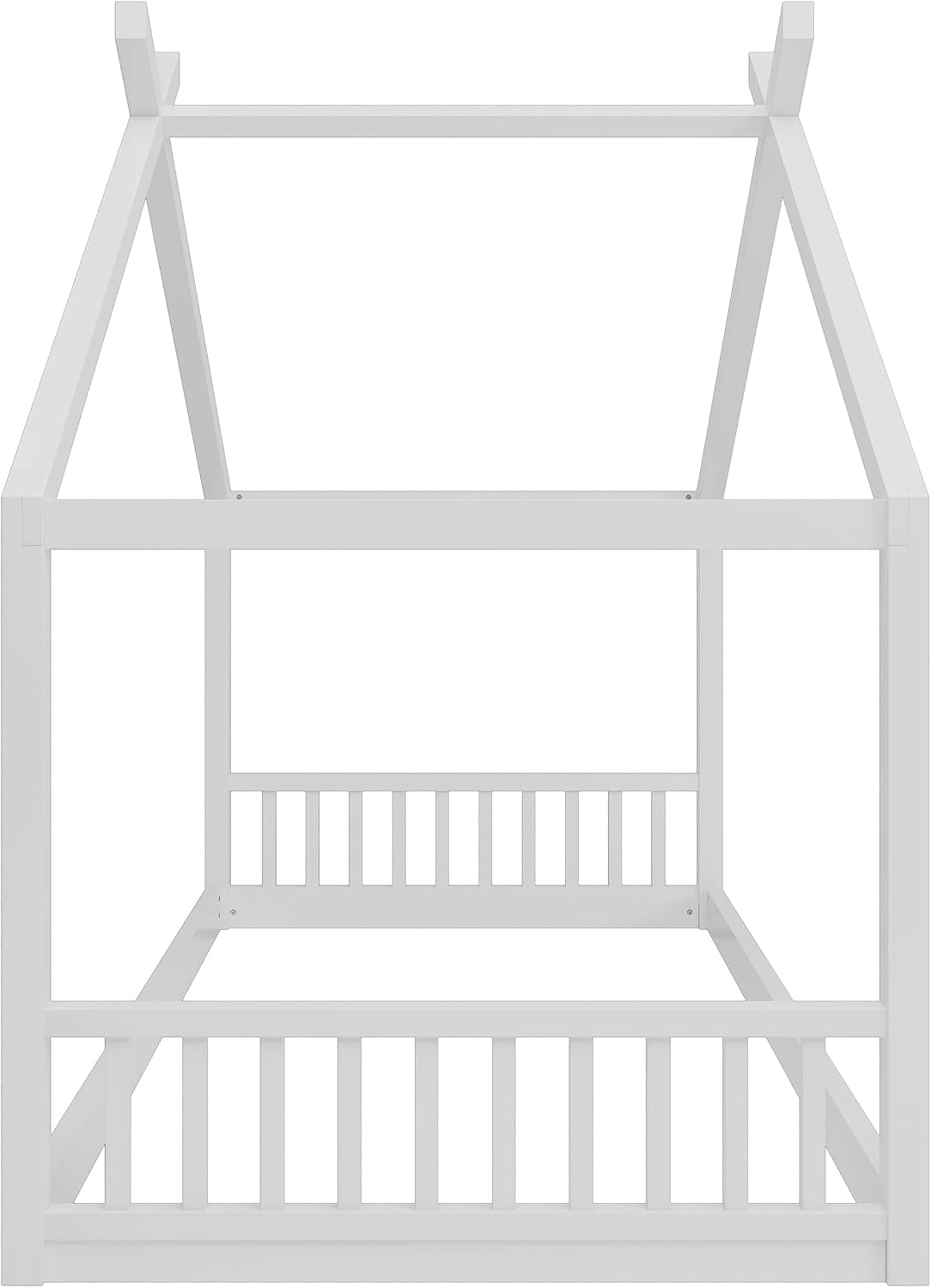JIVOIT Twin Size House Bed with Roof, Floor Bed Frame with Headboard and Footboard, Wooden House Bed Fence Bed, Easy Assembly (White/Twin,93)