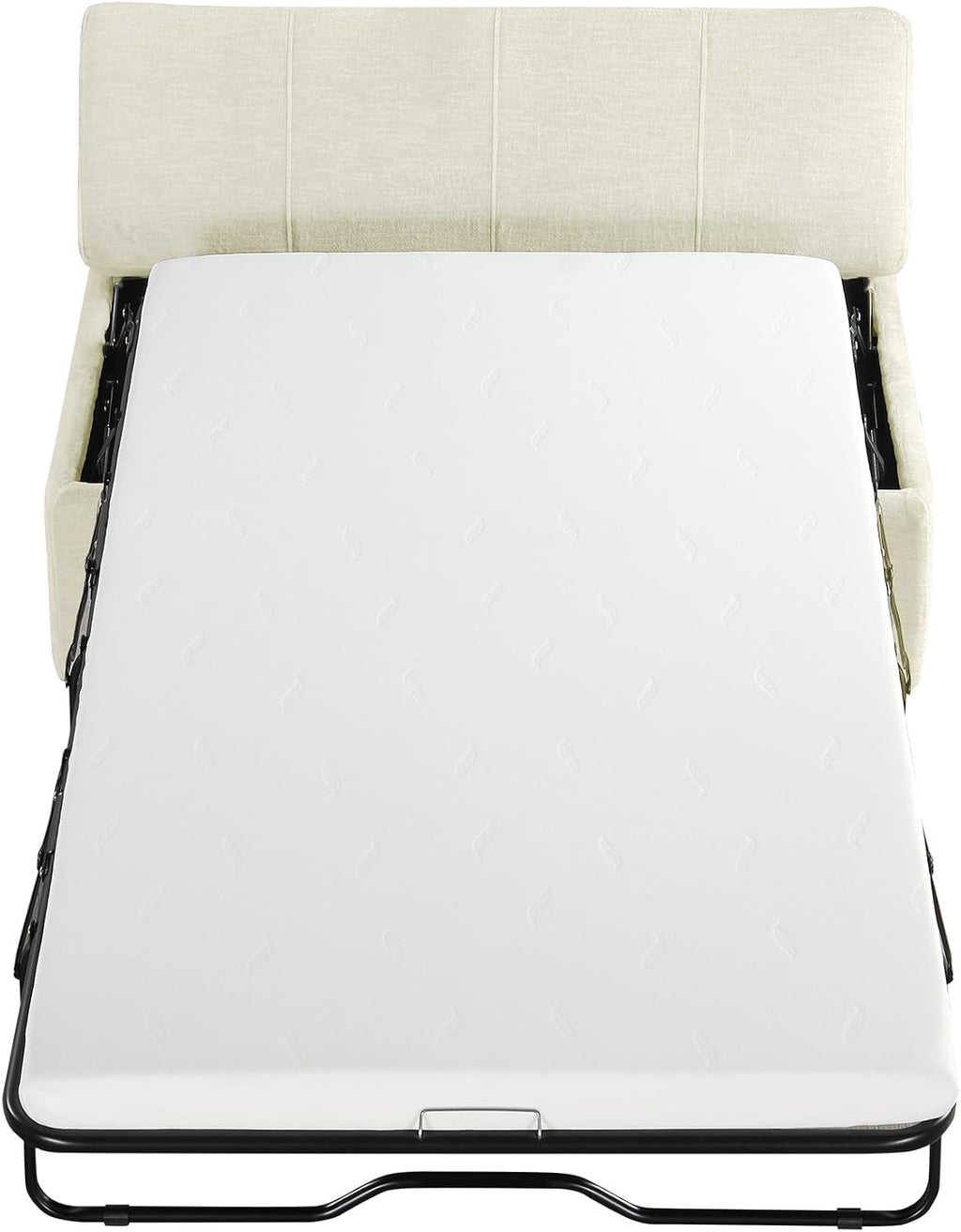 Folding Ottoman Sleeper Bed with Foldable Foam Mattress, Faux Leather Upholstered with Pull Out Bed and Steel Frame Base, Twin Size, for Living Room Bedroom Office (White Chenille)