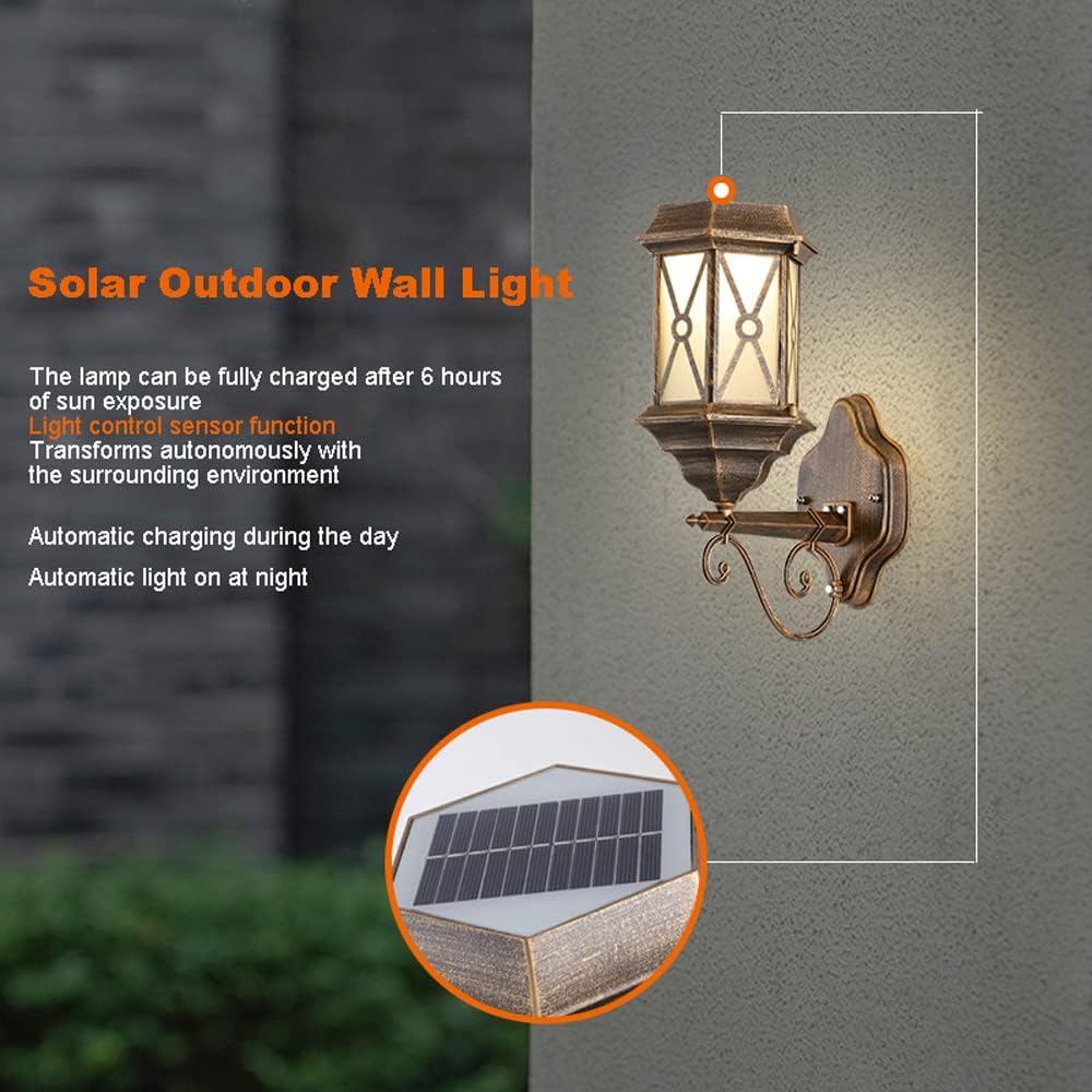 Solar Wall Sconce Lamp Exterior Wall Lantern LED Outdoor Coach Light, Retro Glass Wall Mount Porch Lighting with Remote Control, Garden Patio Wall Lanterns