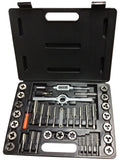 Drill America 40 Piece Carbon Steel Tap and Die Set with Hex Dies (3mm - 12mm NC and NF), DWT Series