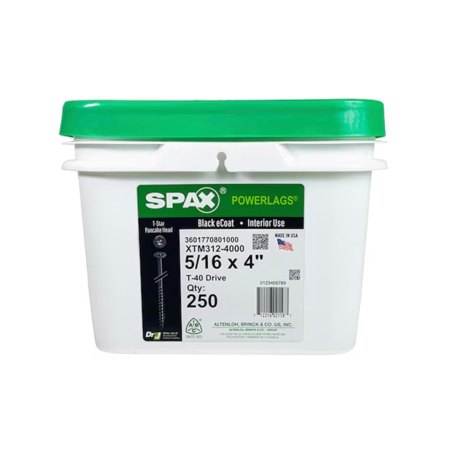 5/16' x 4' Powerlags Interior Pancake Head Structural Wood Lag Screws (250 pcs) T40 T-Star Heavy Duty