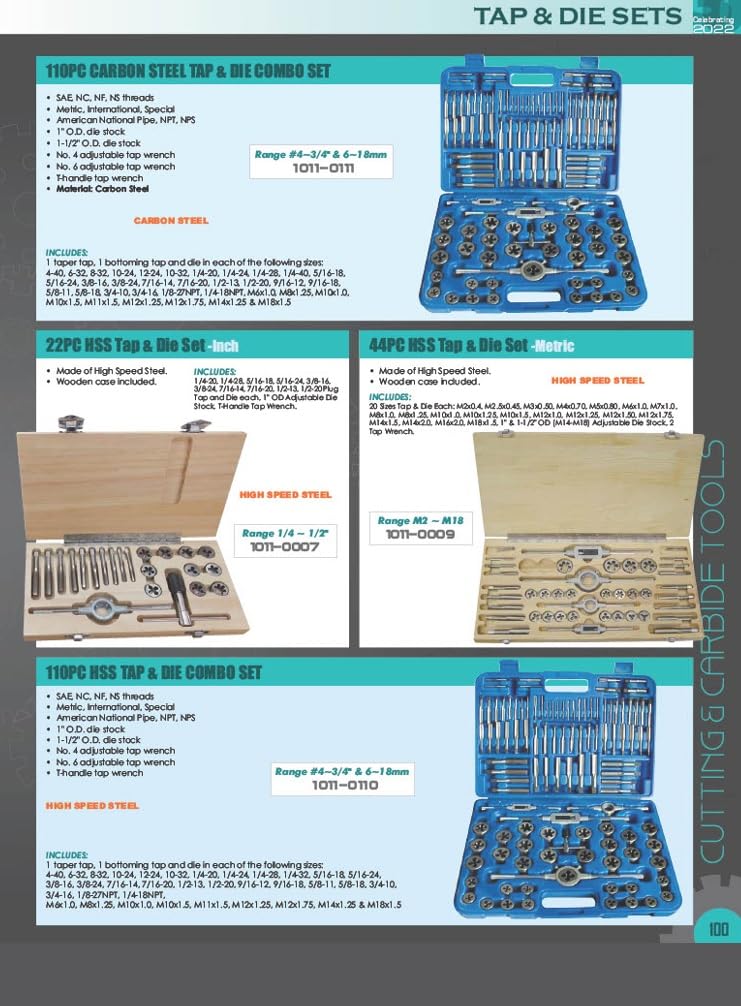 HHIP 1011-0003 45 Piece Tap & Die Set, 1/4-1 Inch - Tin Coated