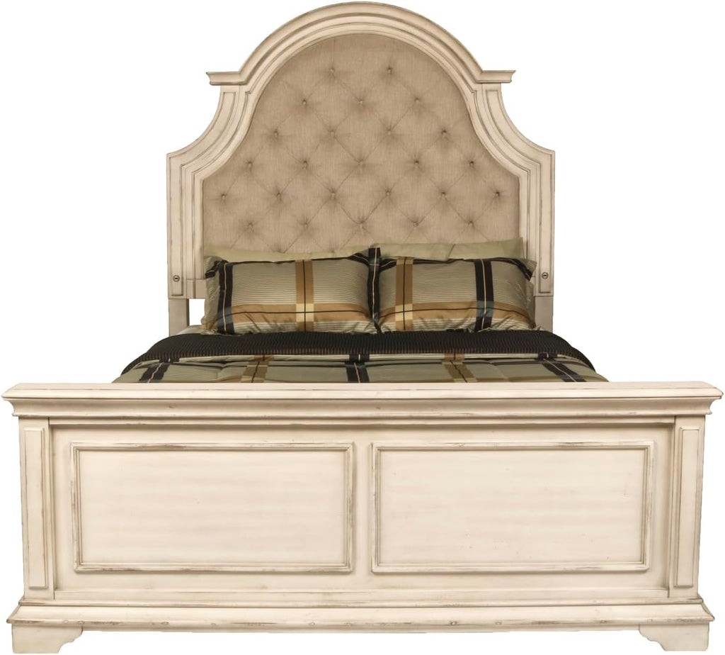 New Classic Furniture Anastasia Solid Wood California King Bed, Antique White