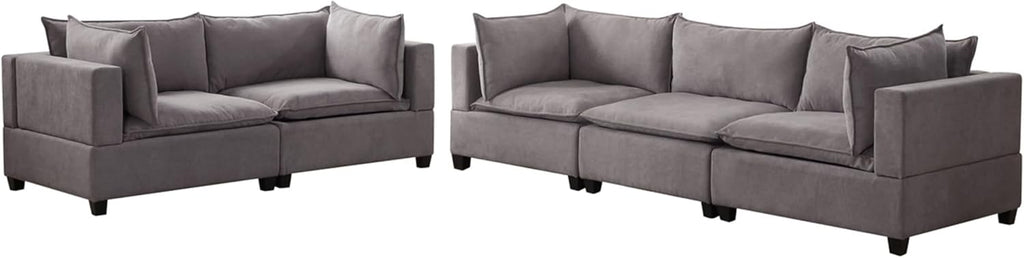 Daesar 2 Piece Couch Set, Wood Frame, Light Grey Fabric Loveseat Sofa Living Room Set Furniture for Small Space, Bedroom, Studio, Apartment