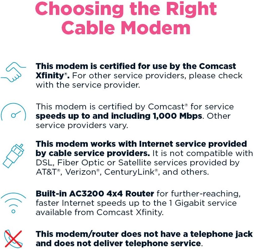 Motorola MG8702 | DOCSIS 3.1 Cable Modem + Wi-Fi Router (High Speed Combo) with Intelligent Power Boost | AC3200 Wi-Fi Speed | Approved for Comcast Xfinity, Cox, and Charter Spectrum