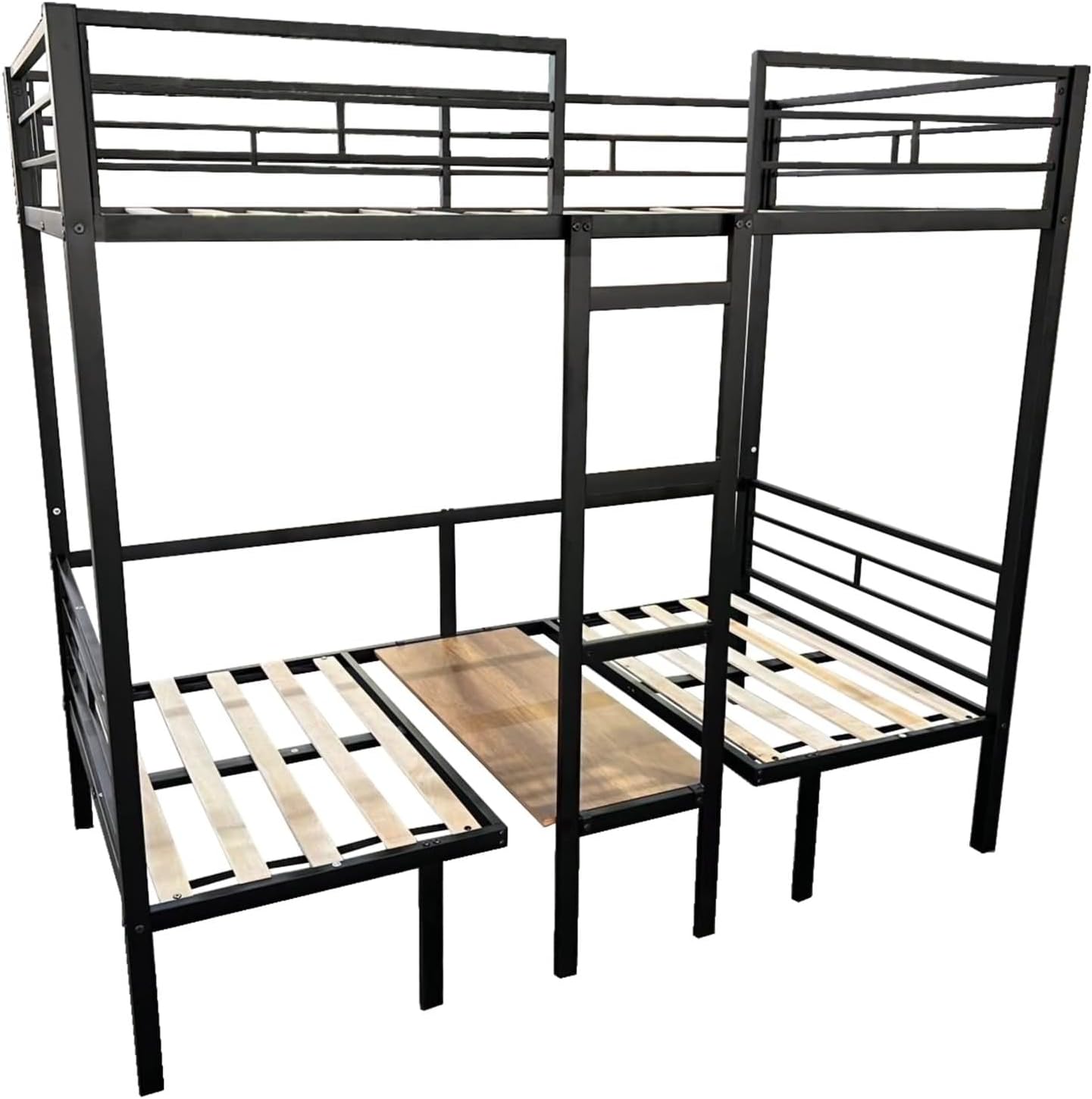 Bed Frame Twin Size Loft, Black Bed Frame Men with Table Sets Transformable to Twin Over Twin Bunk Steel 77.95' L x 41.34' W x 68.9' H