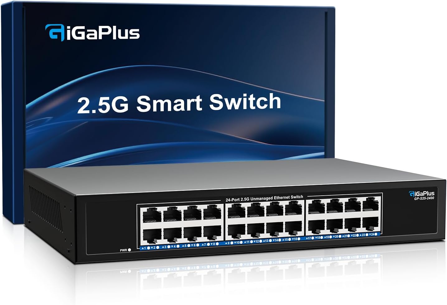 24 Port 2.5Gb Unmanaged Ethernet Switch with 24* 2.5G Base-T Ports, GiGaPlus 2.5Gbps Network Switch for 2.5Gbps NAS/PC, WiFi6 Router, Wireless AP. Fanless Design, Plug and Play