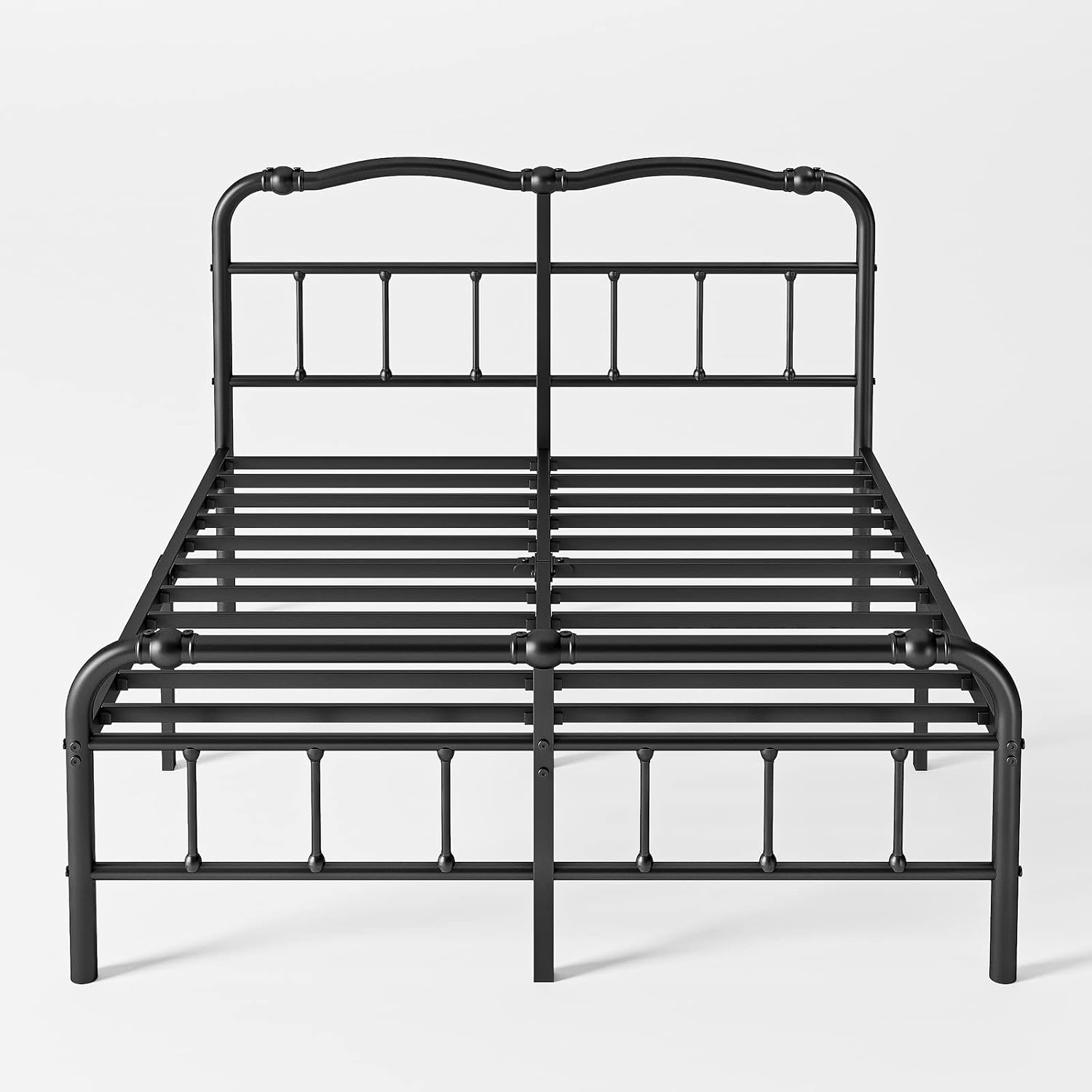 14 Inch Metal Bed Frame, with Headboard and Footboard, No Box Spring Needed, Black (Full)