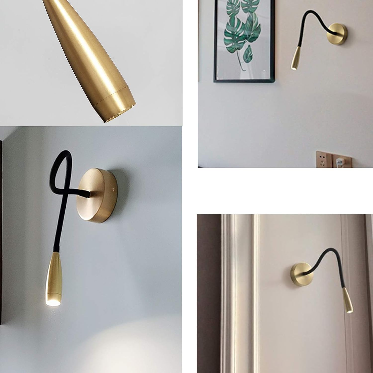 Copper Wall Lamp, Gooseneck Wall Light, Adjustable Indoor Wall Light 360 Rotatable Wall Light, Wall Bed Book Reading Lamp, Three Color Temperatures, 3W