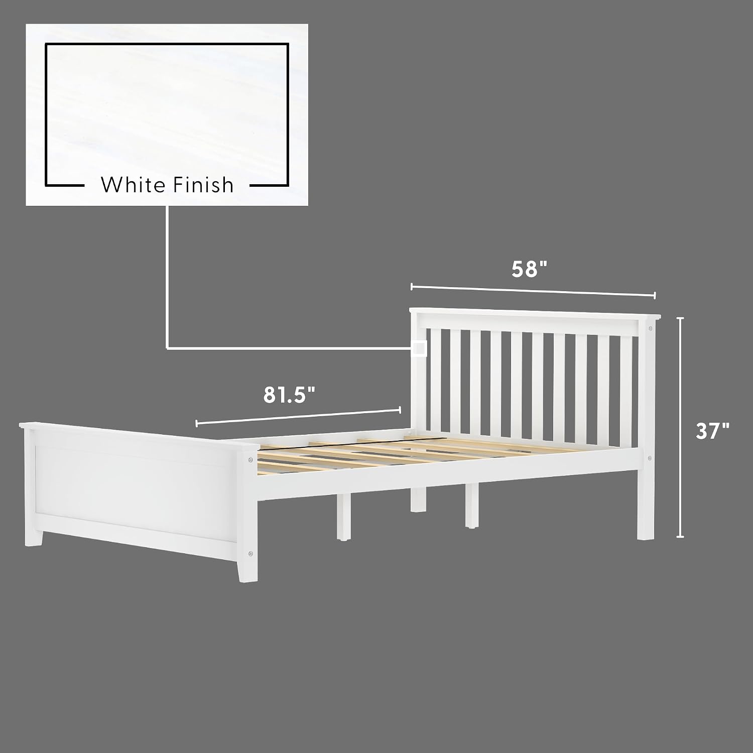 Plank+Beam Solid Wood Full Bed Frame, Platform Bed with Headboard, White