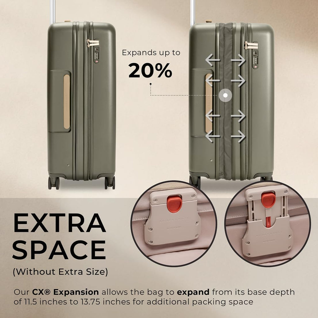 Briggs & Riley 27' Medium Expandable Spinner - Checked Luggage for Travel, Suitcases with Wheels, Hardside Rolling Bag for Men & Women, Self-Repairing Zipper - Sympatico Collection, Olive