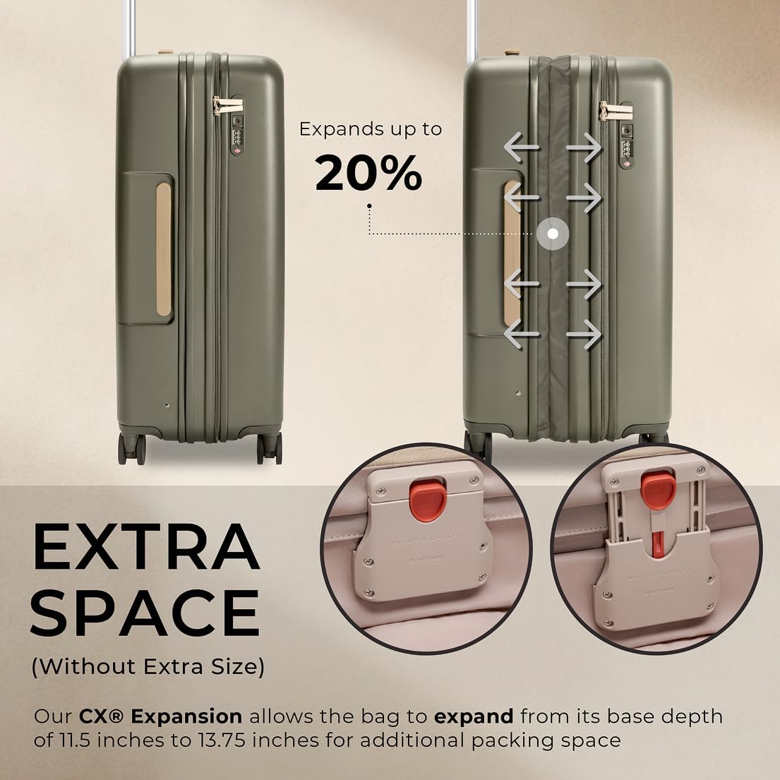 Briggs & Riley 27' Medium Expandable Spinner - Checked Luggage for Travel, Suitcases with Wheels, Hardside Rolling Bag for Men & Women, Self-Repairing Zipper - Sympatico Collection, Olive