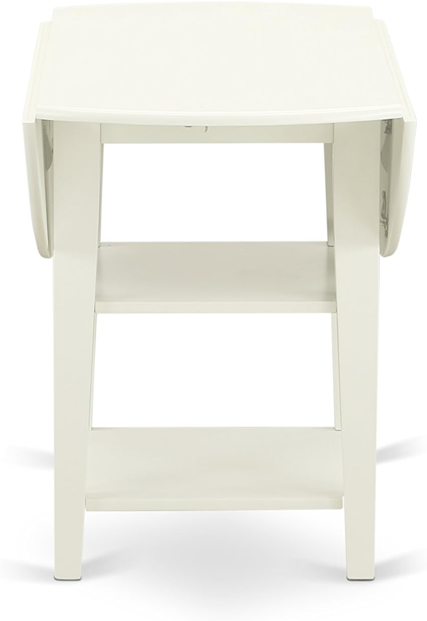 East West Furniture SUGR5-LWH-W 5 Piece Dining Table Set for 4 Includes a Round Kitchen Table with Dropleaf & Shelves and 4 Kitchen Dining Chairs, 42x42 Inch, Linen White