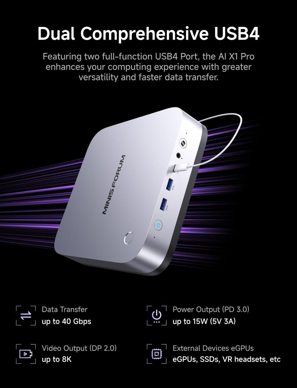 MINISFORUM X1 Pro 370 Mini PC with AMD Ryzen AI 9 HX370, Radeon 890M Graphics, 32GB RAM 1TB SSD, 2x5G RJ45 Port|WiFi7|BT5.4, HDMI/DP/2xUSB4 Video Output, Copilot Support AI Mini Computer