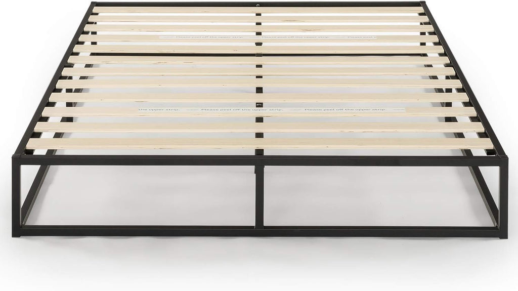 Mellow Modernista Low Profile 10 Inch Metal Platform Bed Frame with Classic Wooden Slat Support Mattress Foundation (No Box Spring Needed), King, Black