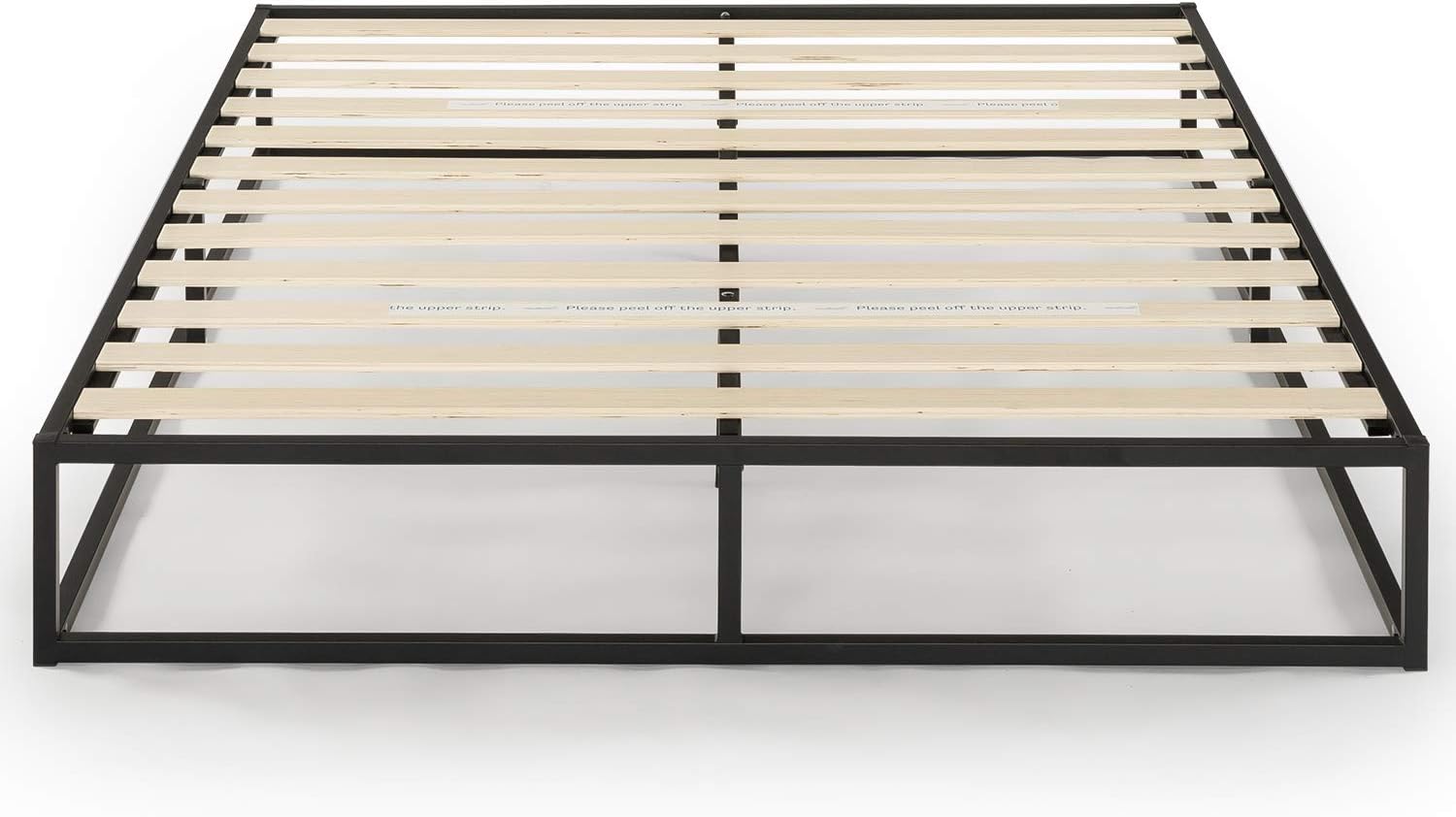 Mellow Modernista Low Profile 10 Inch Metal Platform Bed Frame with Classic Wooden Slat Support Mattress Foundation (No Box Spring Needed), King, Black