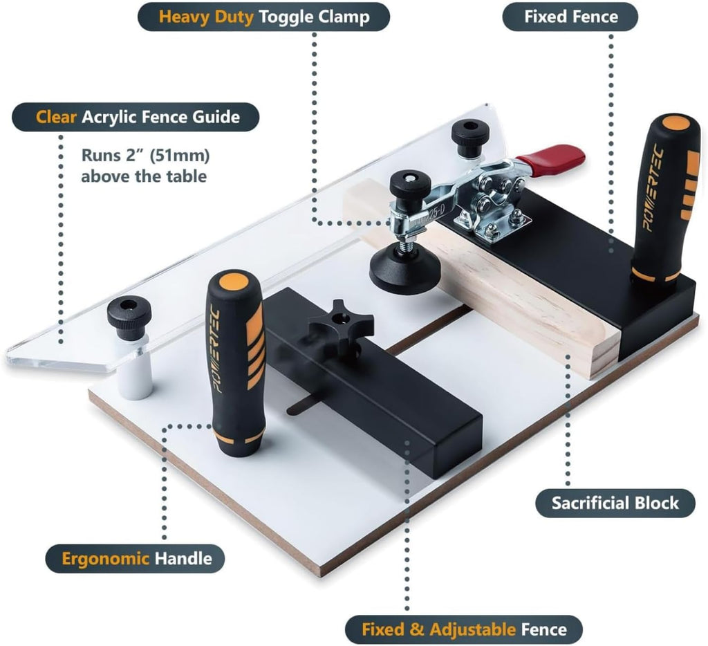POWERTEC Router Table Fence System 3-3/8' Tall 24' Long w/Rail Coping Sled, Cutting Rail for End Grain Cutting Profiles. Ideal for Cabinet Door, Drawer Fronts for Woodworking Tools Jigs (71975)