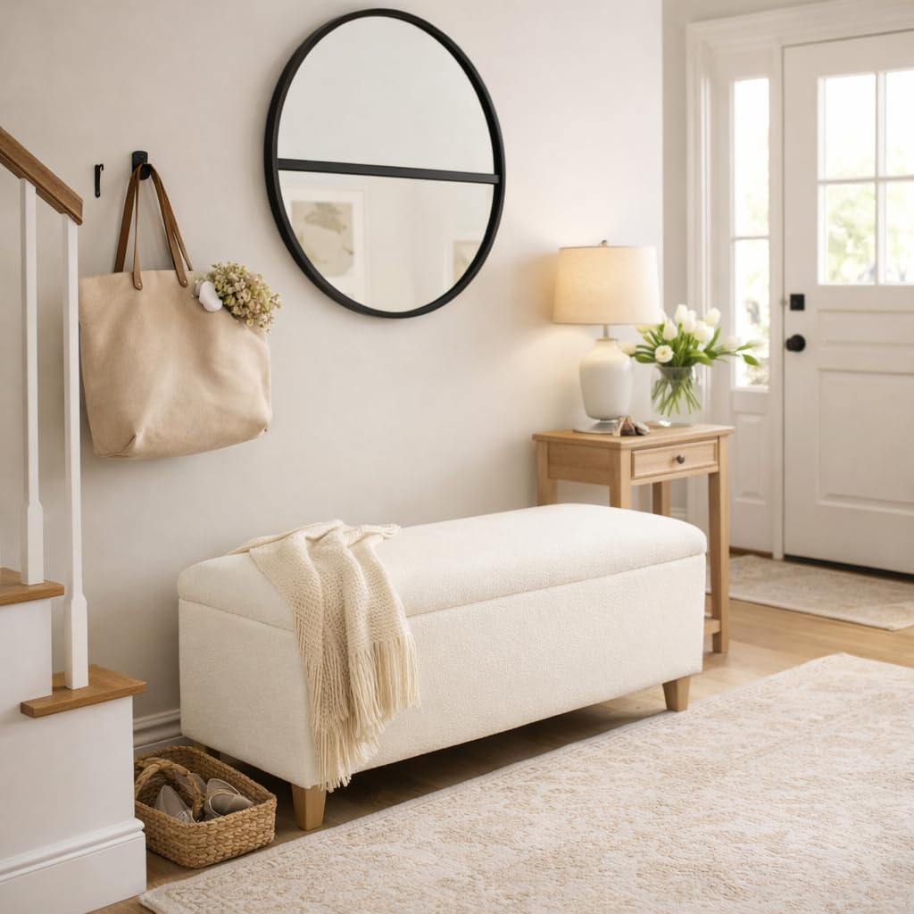 HomePop Storage Bench, Pearl Cream, Rectangle